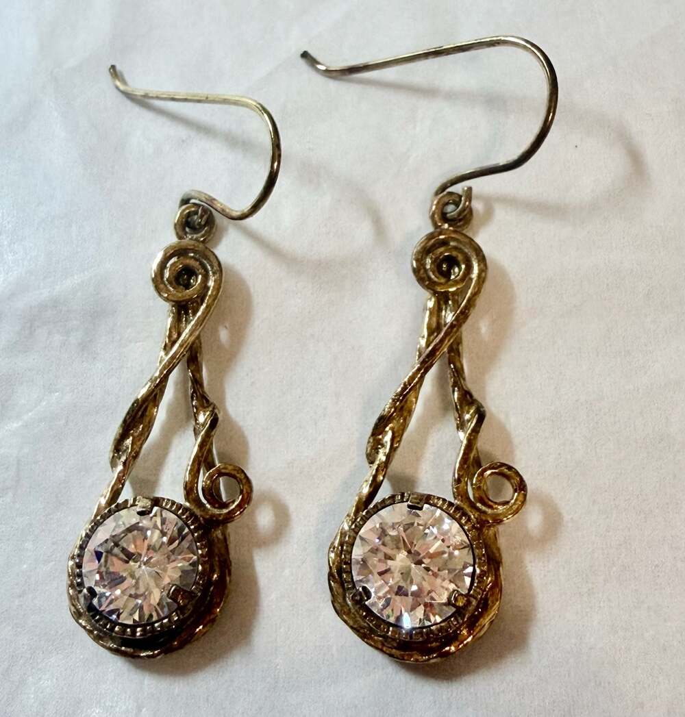 Zuman 925 Sterling Silver Gold Filigree CZ Crystal Dangle Drop Earrings Israel